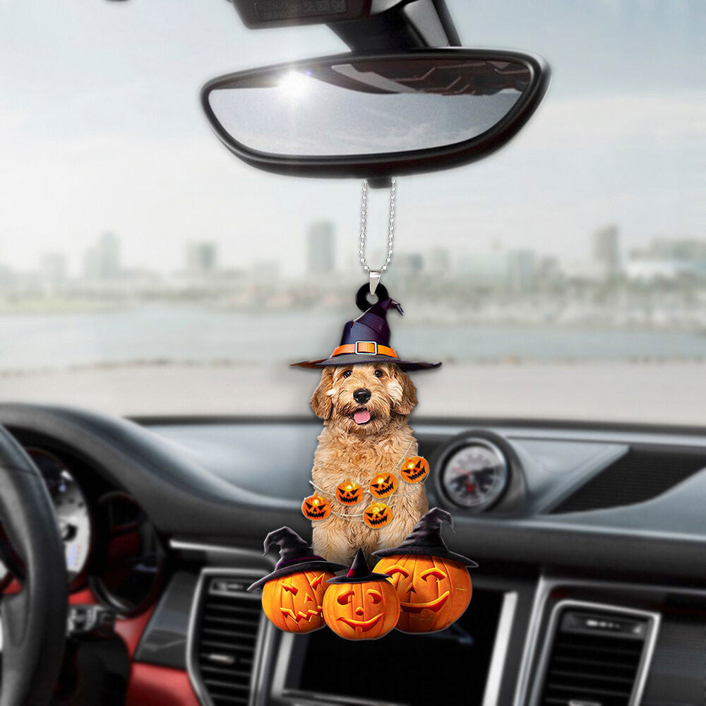 Labradoodle Halloween Pumpkin Scary Car Ornament