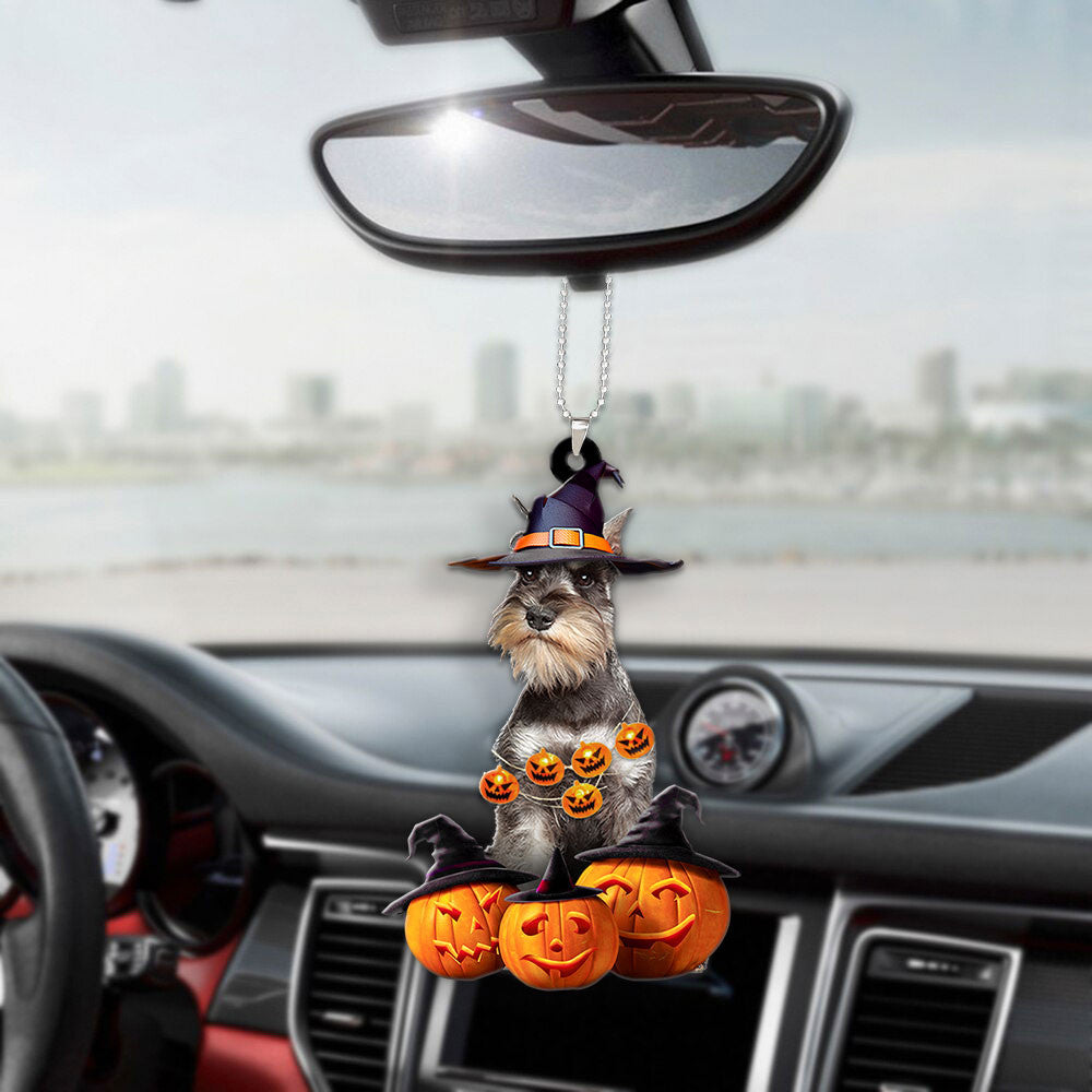 Miniature Schnauzer Halloween Pumpkin Scary Car Ornament