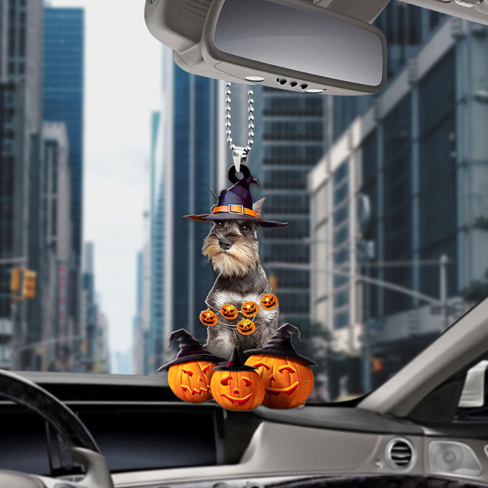 Miniature Schnauzer Halloween Pumpkin Scary Car Ornament