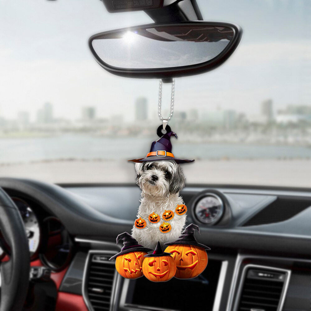 Morkie Halloween Pumpkin Scary Car Ornament
