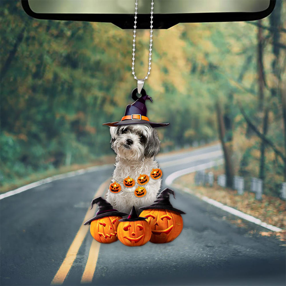 Morkie Halloween Pumpkin Scary Car Ornament