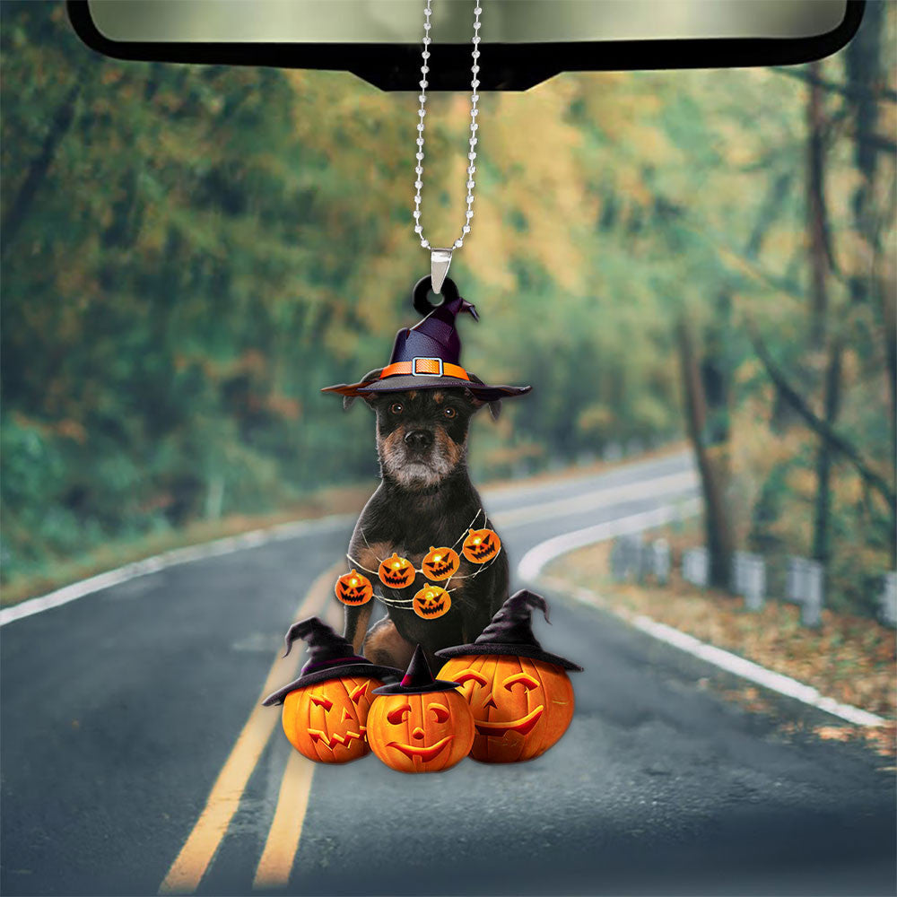 Patterdale Terrier Halloween Pumpkin Scary Car Ornament