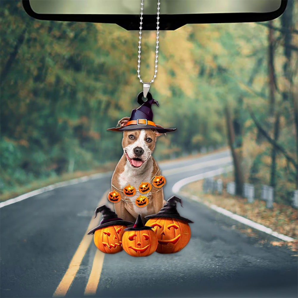 Pitbull Halloween Pumpkin Scary Car Ornament