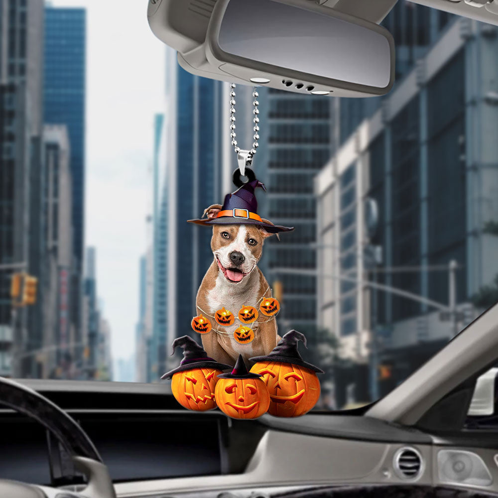 Pitbull Halloween Pumpkin Scary Car Ornament