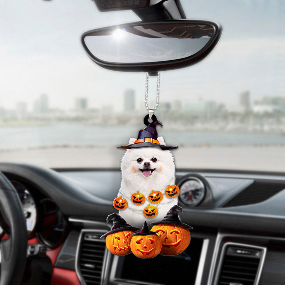 Pomeranian Halloween Pumpkin Scary Car Ornament