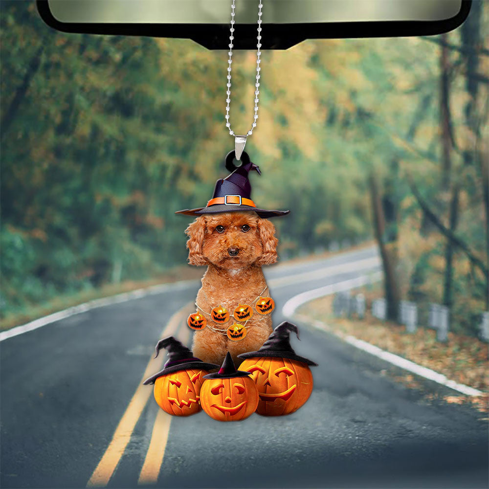 Poodle Halloween Pumpkin Scary Car Ornament