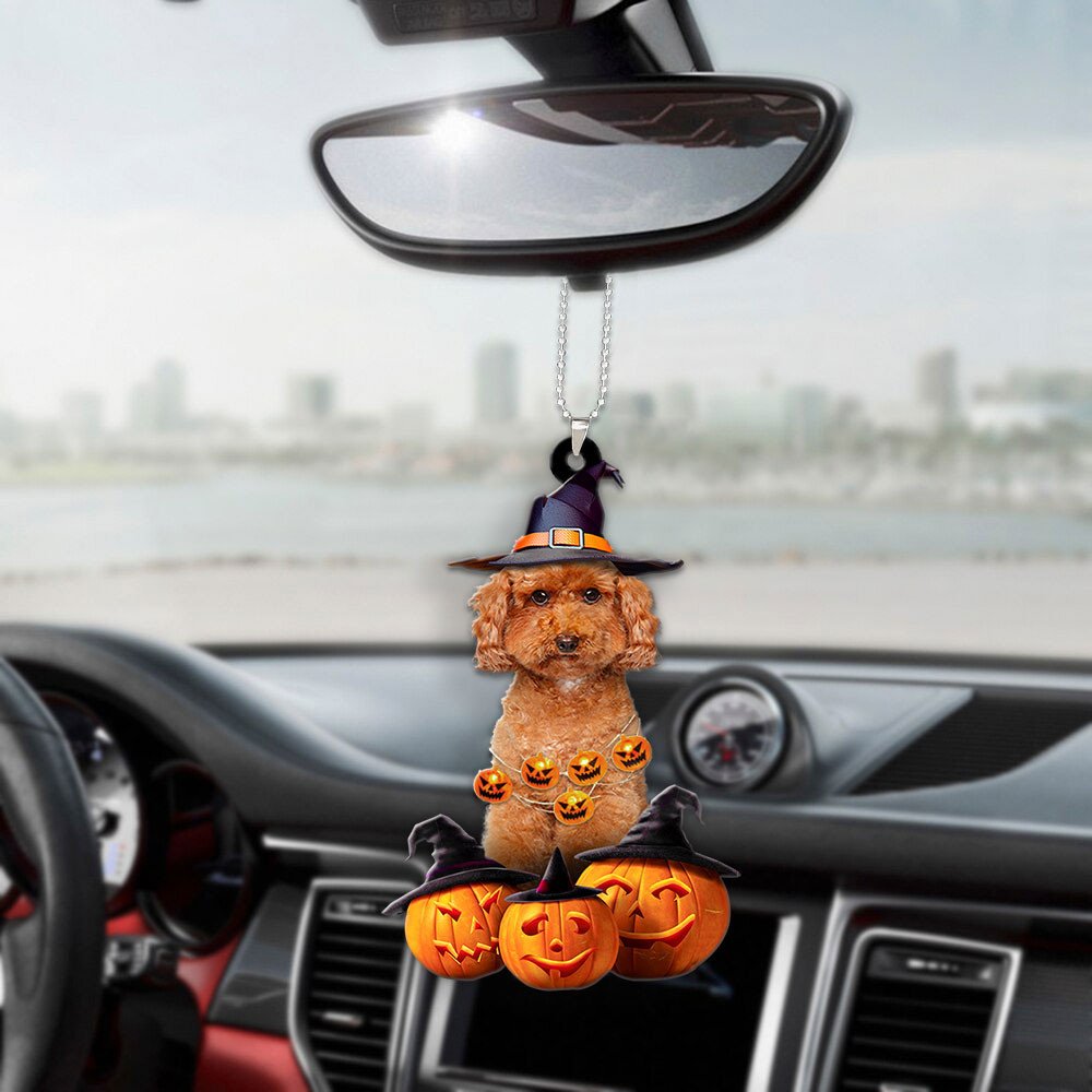 Poodle Halloween Pumpkin Scary Car Ornament