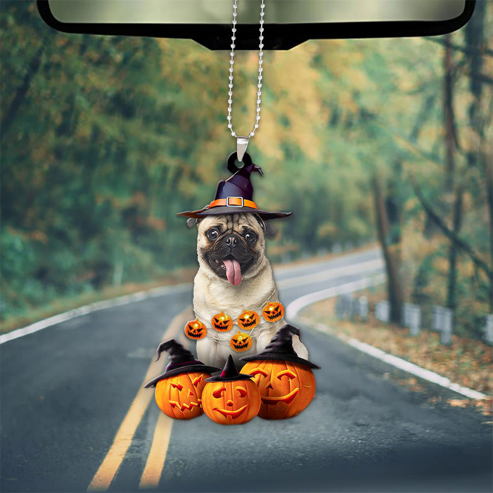 Pug Halloween Pumpkin Scary Car Ornament
