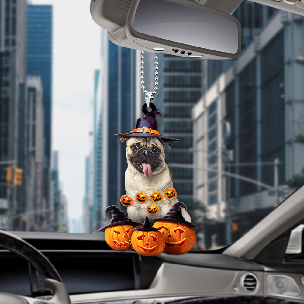 Pug Halloween Pumpkin Scary Car Ornament