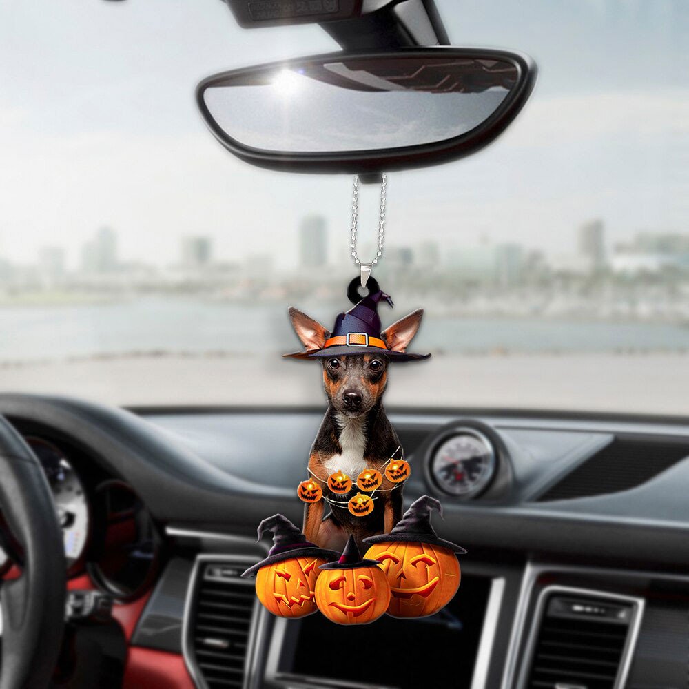 Rat Terrier Halloween Pumpkin Scary Car Ornament