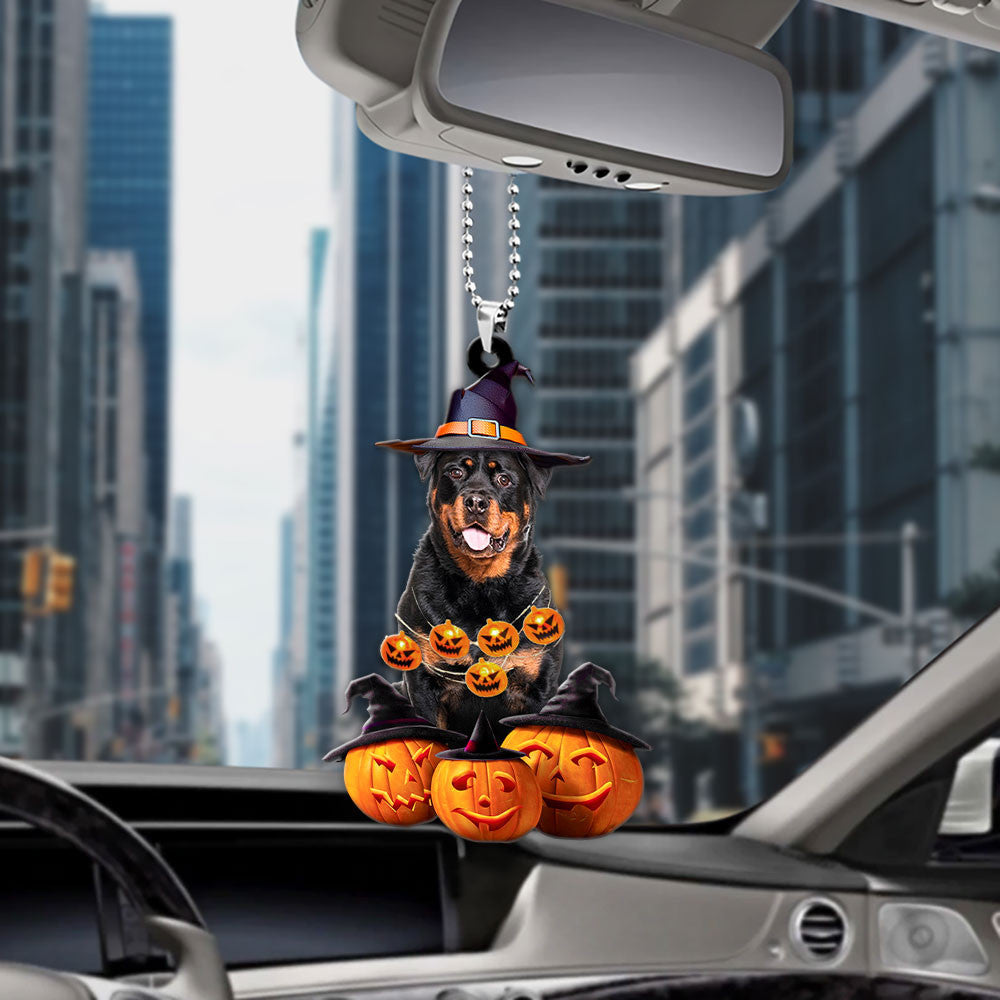 Rottweiler Halloween Pumpkin Scary Car Ornament