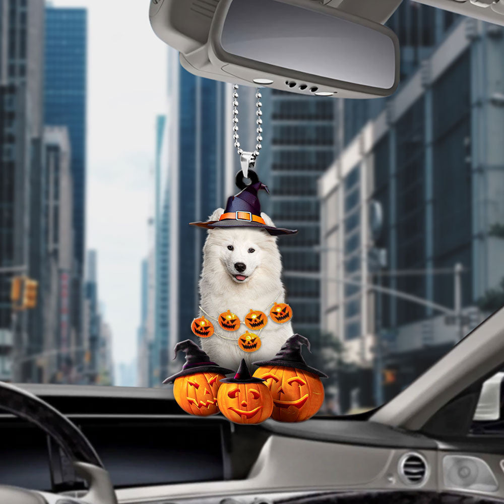 Samoyed Halloween Pumpkin Scary Car Ornament