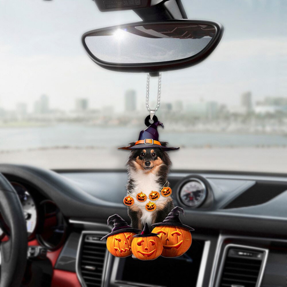Shetland Sheepdog Halloween Pumpkin Scary Car Ornament