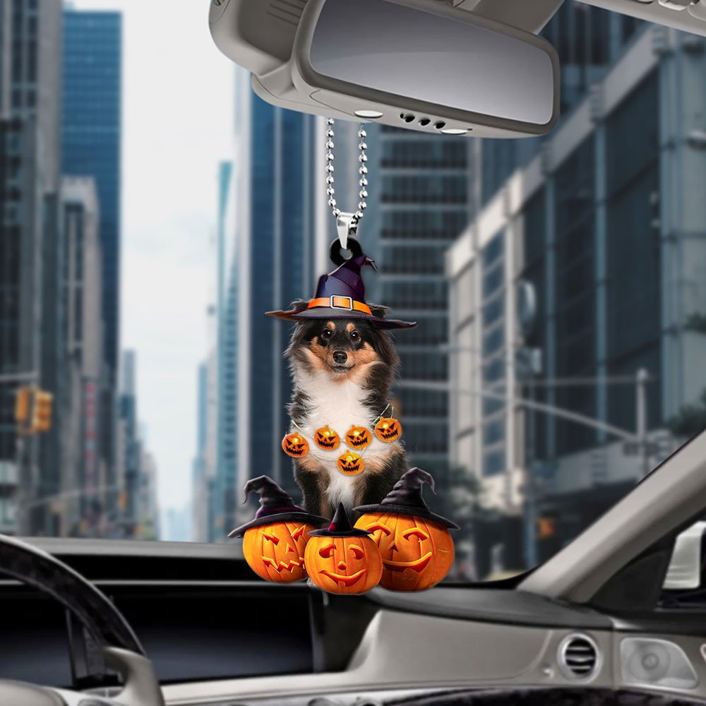 Shetland Sheepdog Halloween Pumpkin Scary Car Ornament