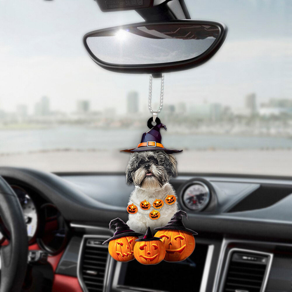 Shih Tzu Halloween Pumpkin Scary Car Ornament