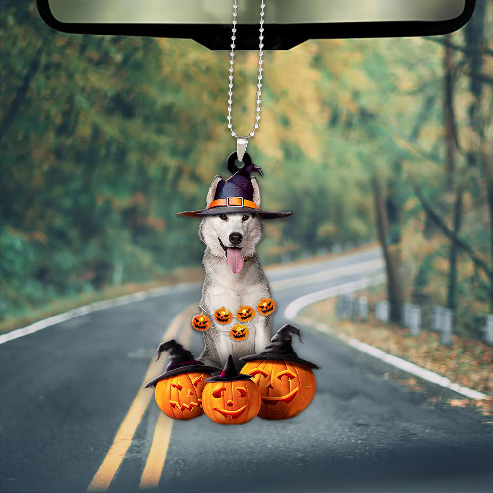 Siberian Husky Halloween Pumpkin Scary Car Ornament