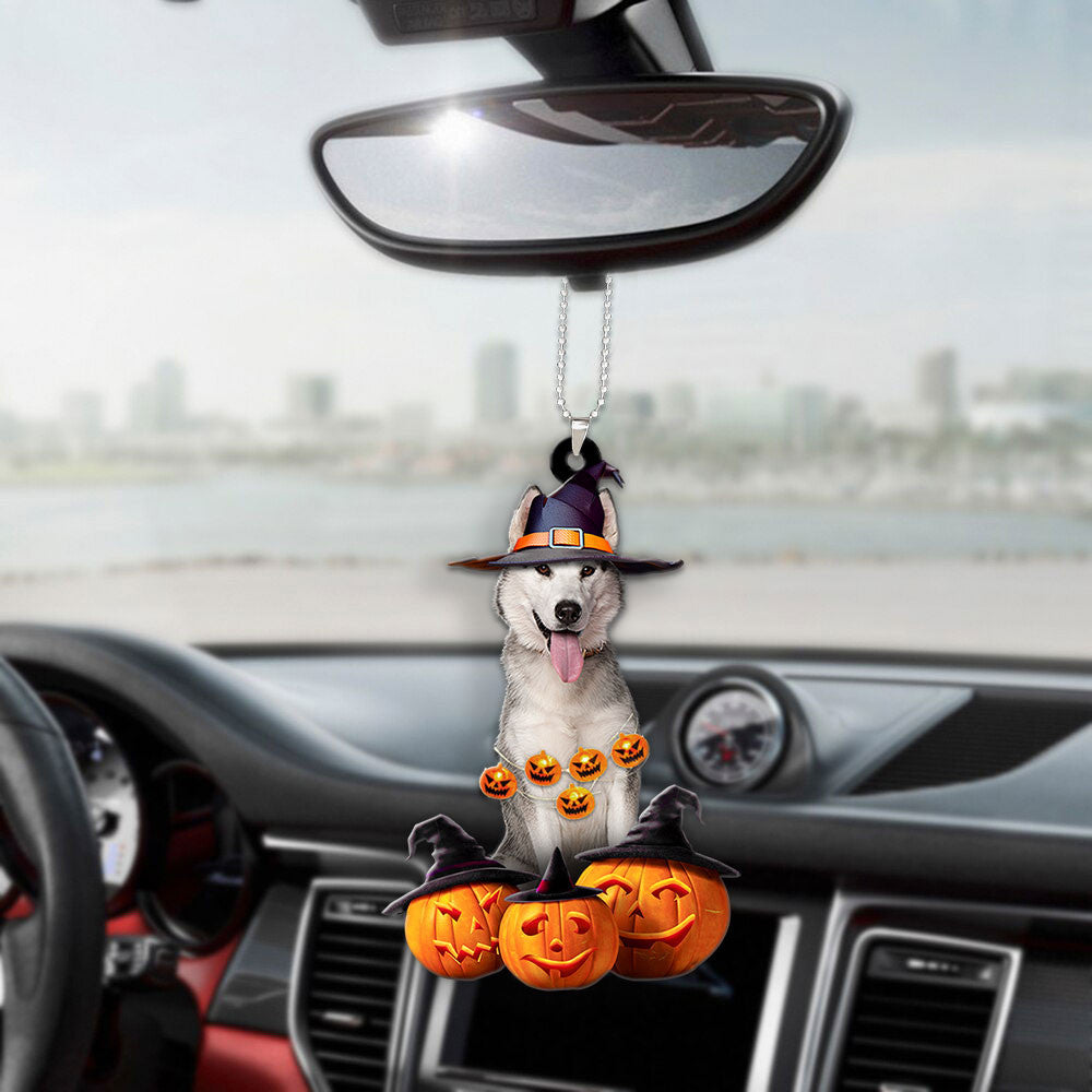 Siberian Husky Halloween Pumpkin Scary Car Ornament