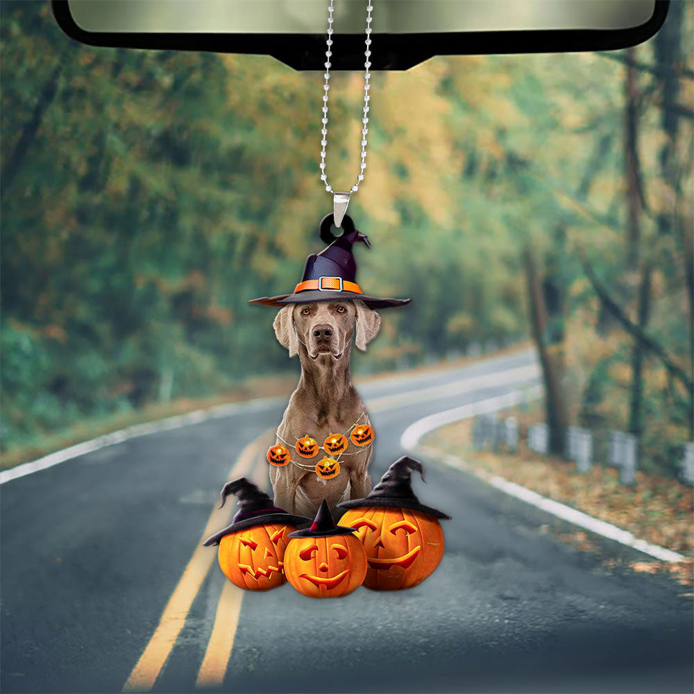 Weimaraner Halloween Pumpkin Scary Car Ornament