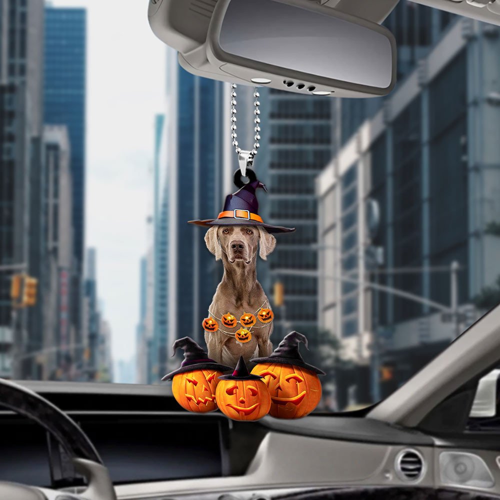 Weimaraner Halloween Pumpkin Scary Car Ornament
