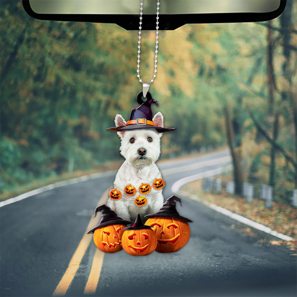 West Highland White Terrier Halloween Pumpkin Scary Car Ornament