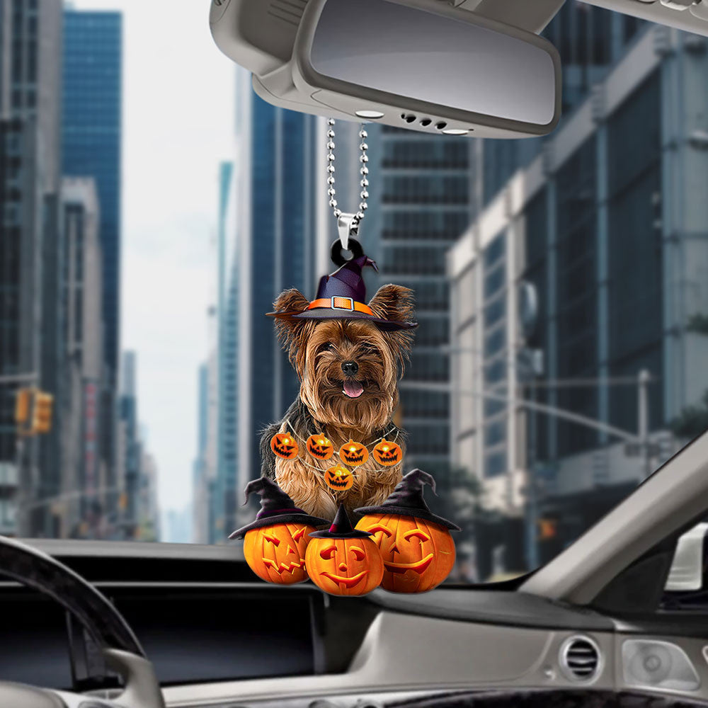 Yorkie-Poo Halloween Pumpkin Scary Car Ornament