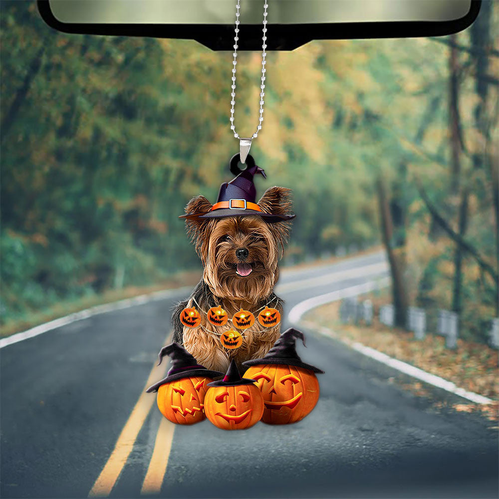 Yorkie-Poo Halloween Pumpkin Scary Car Ornament