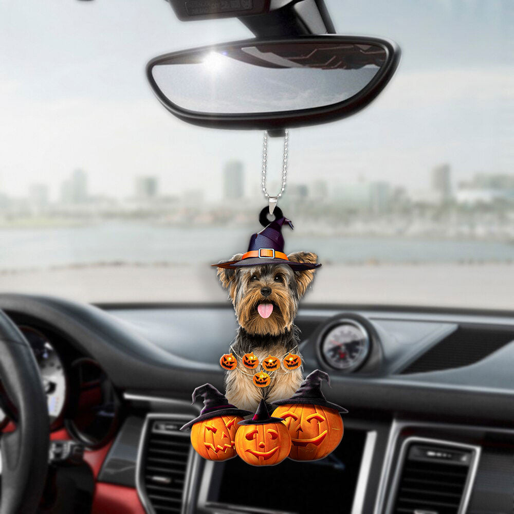 Yorkshire Terrier Halloween Pumpkin Scary Car Ornament