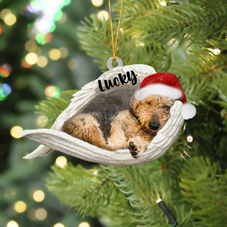 Airedale Terrier Sleeping Angel Christmas Flat Acrylic Dog Ornament Memorial Dog Gift