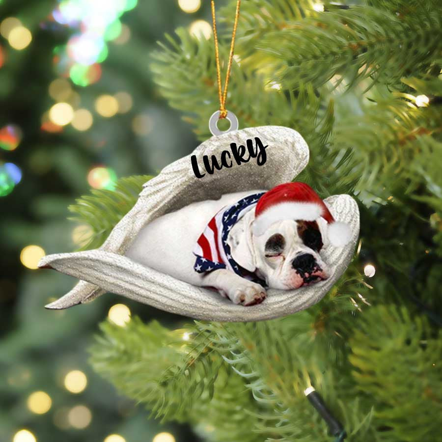 America Bulldog Sleeping Angel Christmas Flat Acrylic Dog Ornament Memorial Dog Gift