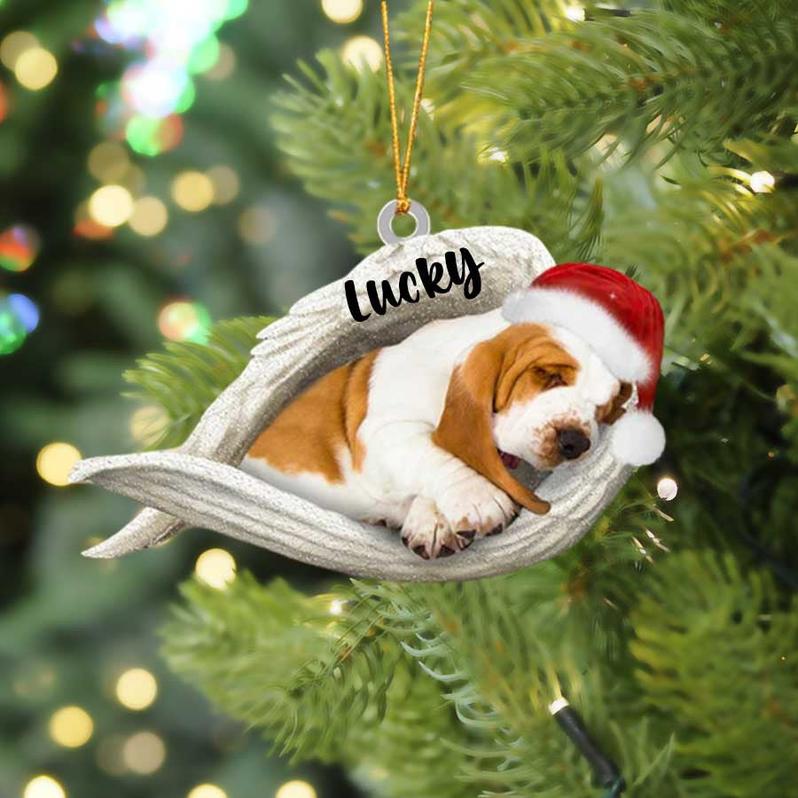 Basset Hound Sleeping Angel Christmas Flat Acrylic Dog Ornament Memorial Dog Gift