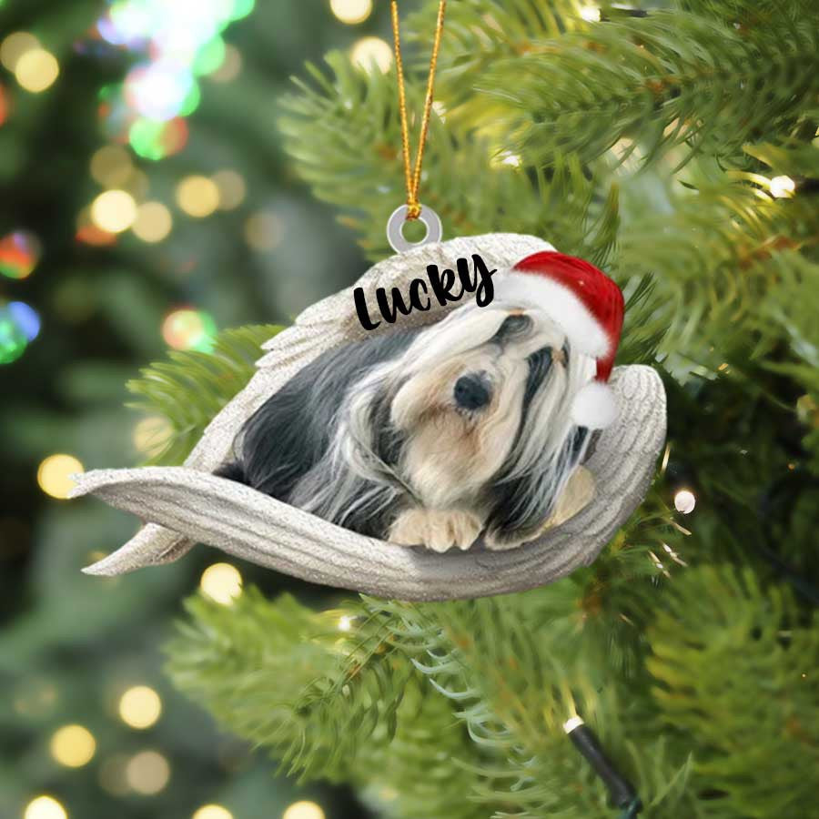 Bearded Collie Sleeping Angel Christmas Flat Acrylic Dog Ornament Memorial Dog Gift