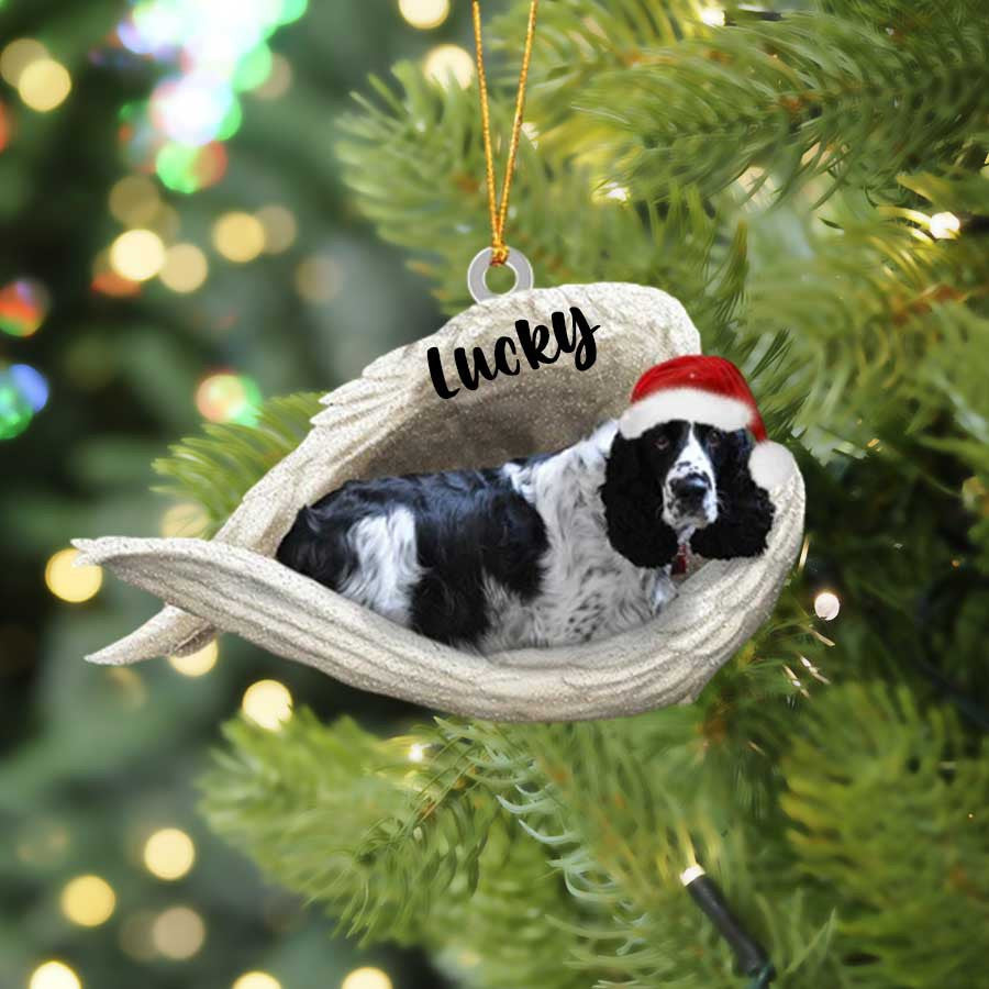 Black And White English Springer Sleeping Angel Christmas Flat Acrylic Dog Ornament Memorial Dog Gift