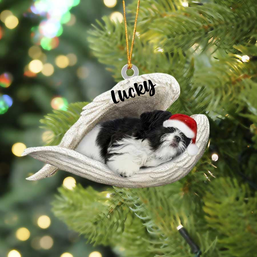Custom Shih Tzu Sleeping Angel Christmas Flat Acrylic Dog Ornament Memorial Dog Gift