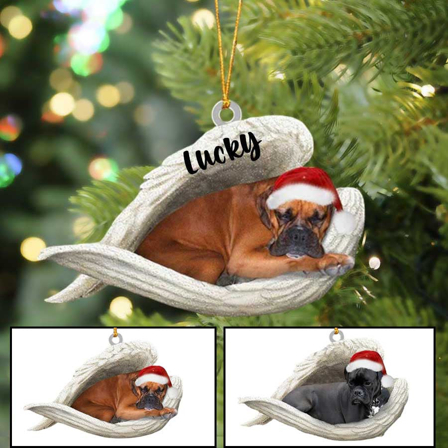 Custom Boxer Sleeping Angel Christmas Flat Acrylic Dog Ornament Memorial Dog Gift