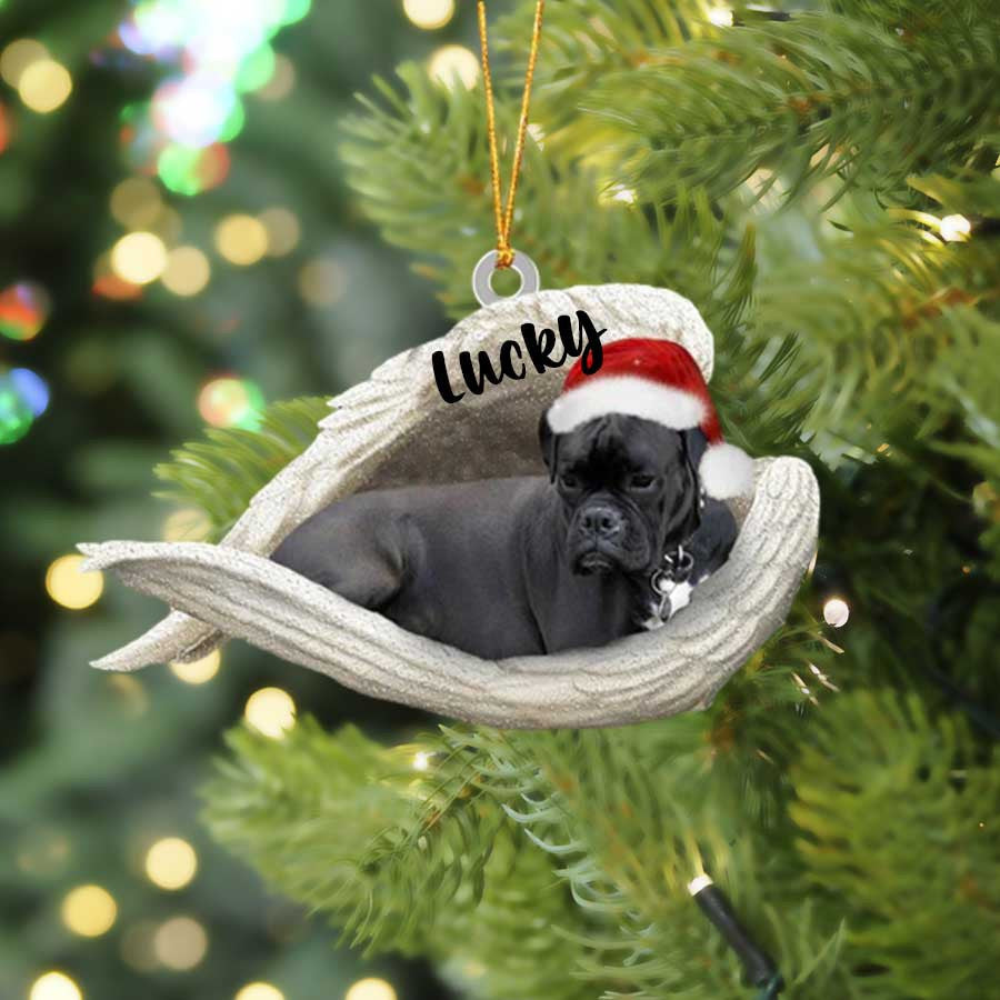 Custom Boxer Sleeping Angel Christmas Flat Acrylic Dog Ornament Memorial Dog Gift