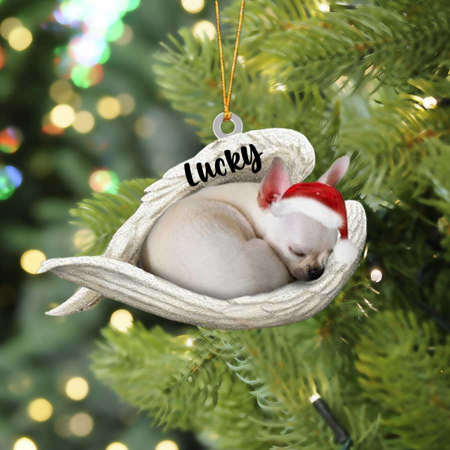 Custom Chihuahua Sleeping Angel Christmas Flat Acrylic Dog Ornament Memorial Dog Gift