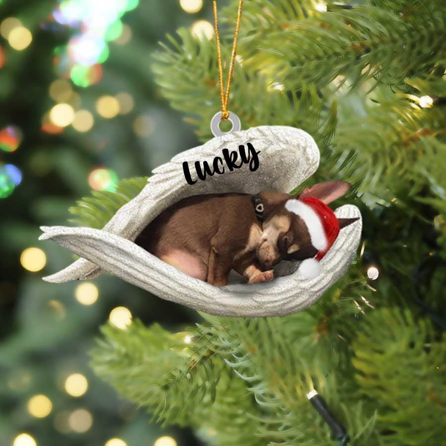 Custom Brown Chihuahua Sleeping Angel Christmas Flat Acrylic Dog Ornament Memorial Dog Gift