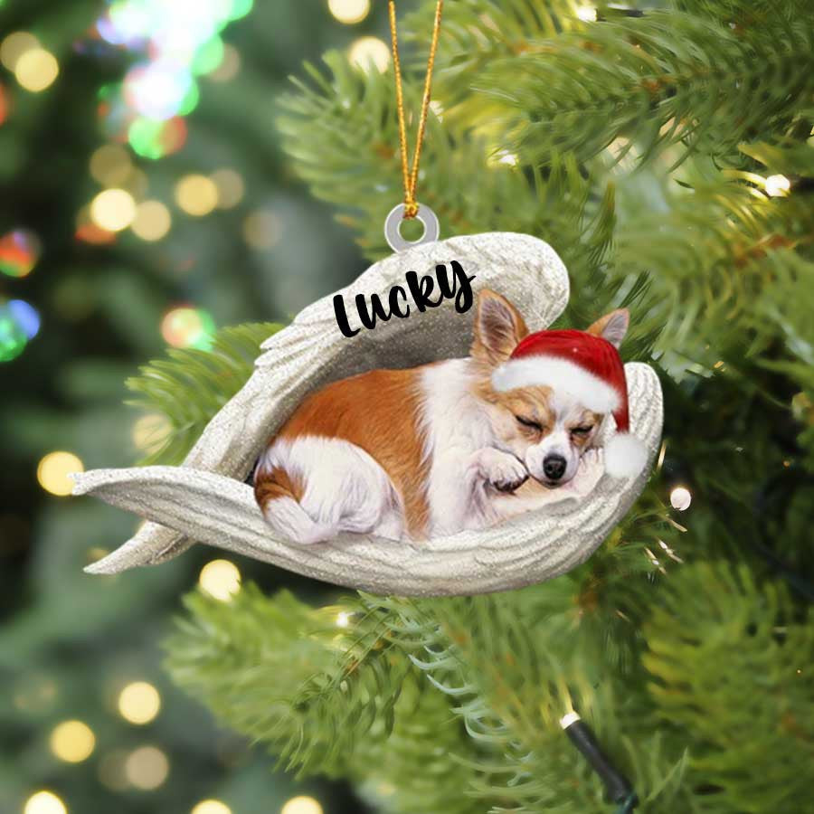 Custom Brown Chihuahua Sleeping Angel Christmas Flat Acrylic Dog Ornament Memorial Dog Gift