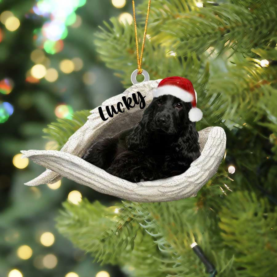 Custom Black Cocker Spaniel Sleeping Angel Christmas Flat Acrylic Dog Ornament Memorial Dog Gift