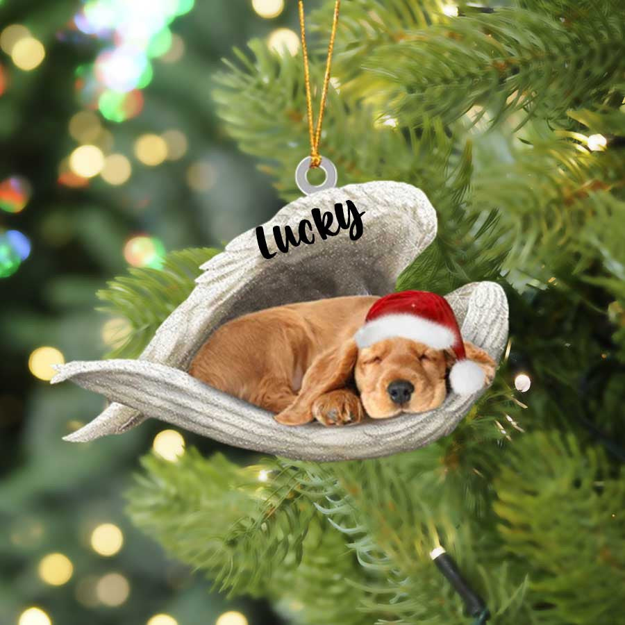 Custom Black Cocker Spaniel Sleeping Angel Christmas Flat Acrylic Dog Ornament Memorial Dog Gift