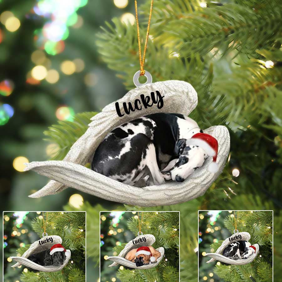 Custom Great Dane Sleeping Angel Christmas Flat Acrylic Dog Ornament Memorial Dog Gift