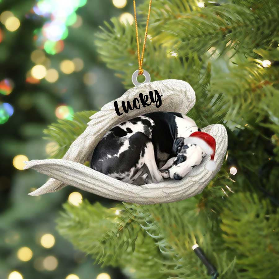 Custom Black Great Dane Sleeping Angel Christmas Flat Acrylic Dog Ornament Memorial Dog Gift
