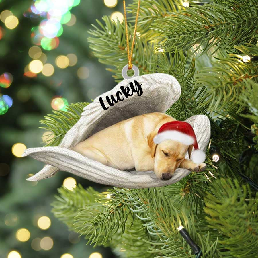 Custom Yellow Labrador Sleeping Angel Christmas Flat Acrylic Dog Ornament Memorial Dog Gift