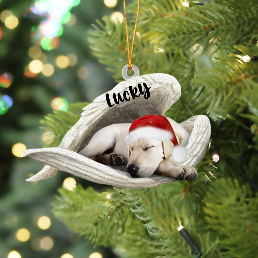 Personalized Black Labrador Sleeping Angel Christmas Flat Acrylic Dog Ornament Memorial Dog Gift
