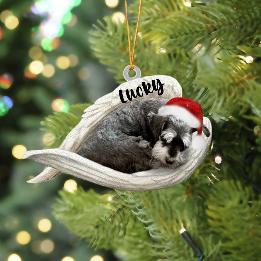 Personalized Standard Schnauzer Sleeping Angel Christmas Flat Acrylic Dog Ornament Memorial Dog Gift