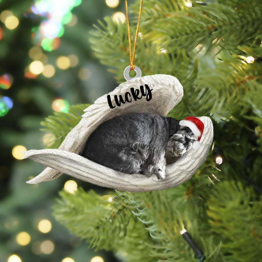 Personalized Black Schnauzer Sleeping Angel Christmas Flat Acrylic Dog Ornament Memorial Dog Gift