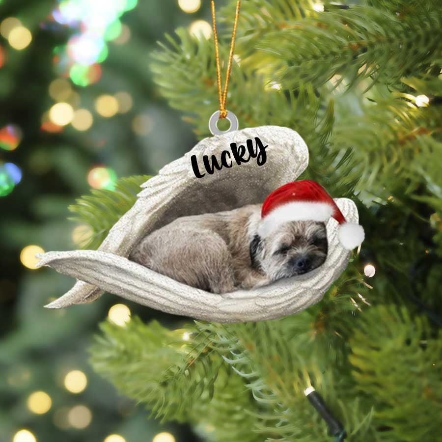 Personalized Border Terrier Sleeping Angel Christmas Flat Acrylic Dog Ornament Memorial Dog Gift