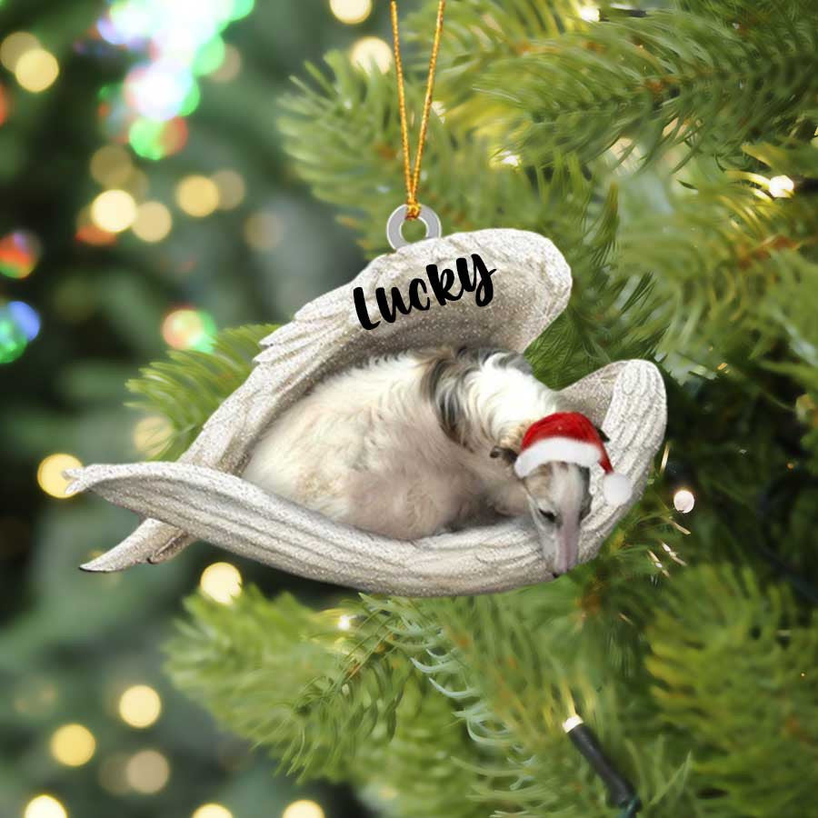 Personalized Borzoi Sleeping Angel Christmas Flat Acrylic Dog Ornament Memorial Dog Gift