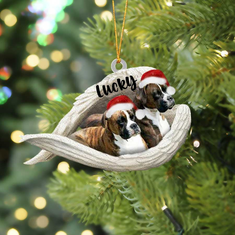Personalized Brindle Boxer Sleeping Angel Christmas Flat Acrylic Dog Ornament Memorial Dog Gift