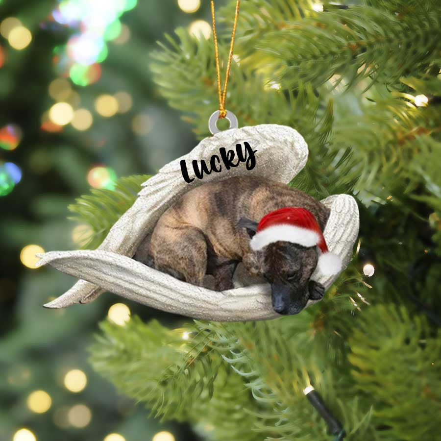 Personalized Brindle Staffy Sleeping Angel Christmas Flat Acrylic Dog Ornament Memorial Dog Gift